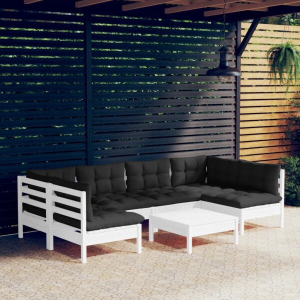 vidaXL 7-tlg. Garten-Lounge-Set mit Kissen Wei&szlig; Kiefer Massivholz