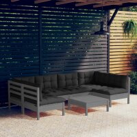 vidaXL 7-tlg. Garten-Lounge-Set mit Kissen Grau Kiefer Massivholz