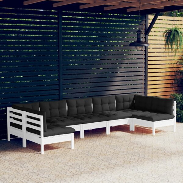 vidaXL 7-tlg. Garten-Lounge-Set mit Kissen Wei&szlig; Kiefer Massivholz