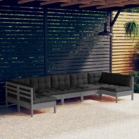 vidaXL 7-tlg. Garten-Lounge-Set mit Kissen Grau Kiefer Massivholz