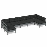 vidaXL 7-tlg. Garten-Lounge-Set mit Kissen Grau Kiefer Massivholz