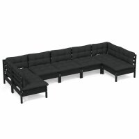 vidaXL 7-tlg. Garten-Lounge-Set mit Kissen Schwarz Massivholz Kiefer