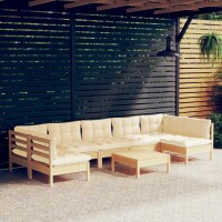 vidaXL 8-tlg. Garten-Lounge-Set mit Creme Kissen Massivholz Kiefer