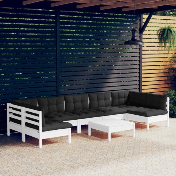 vidaXL 8-tlg. Garten-Lounge-Set mit Kissen Wei&szlig; Kiefer Massivholz