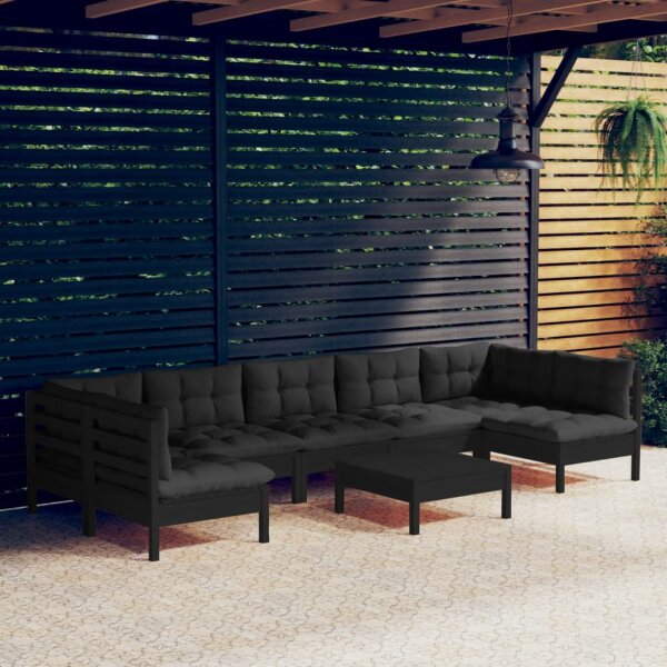 vidaXL 8-tlg. Garten-Lounge-Set mit Kissen Schwarz Massivholz Kiefer