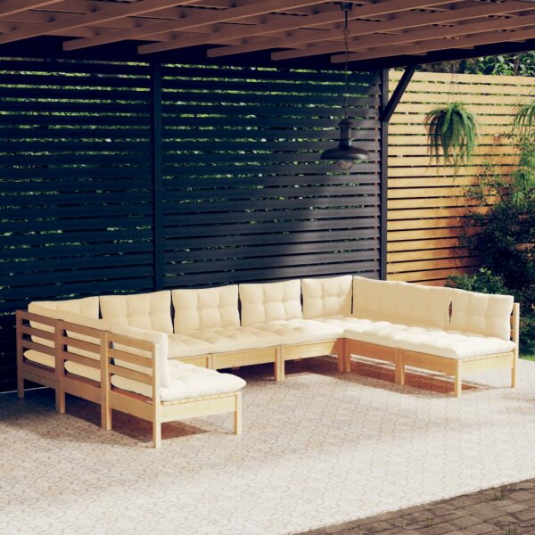 vidaXL 9-tlg. Garten-Lounge-Set mit Creme Kissen Massivholz Kiefer