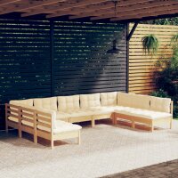 vidaXL 9-tlg. Garten-Lounge-Set mit Creme Kissen Massivholz Kiefer