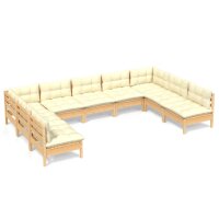 vidaXL 9-tlg. Garten-Lounge-Set mit Creme Kissen Massivholz Kiefer