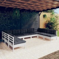 vidaXL 9-tlg. Garten-Lounge-Set mit Kissen Wei&szlig; Kiefer Massivholz