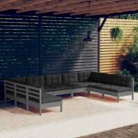 vidaXL 9-tlg. Garten-Lounge-Set mit Kissen Grau Kiefer Massivholz