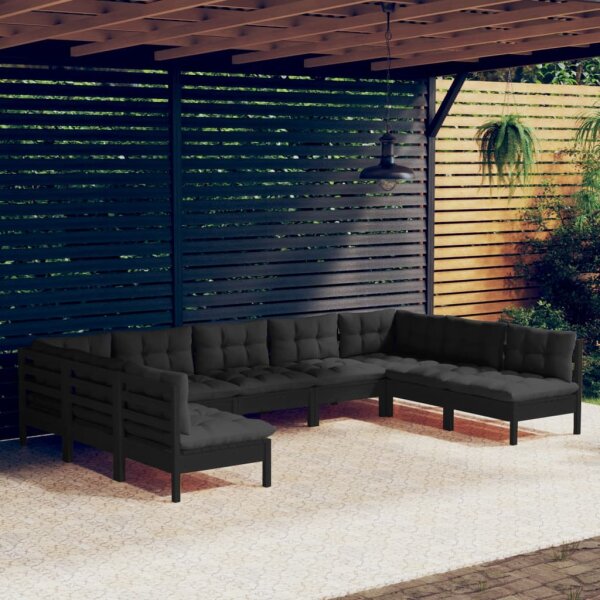 vidaXL 9-tlg. Garten-Lounge-Set mit Kissen Schwarz Massivholz Kiefer