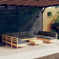 vidaXL 10-tlg. Garten-Lounge-Set mit Grauen Kissen Kiefer...