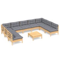 vidaXL 10-tlg. Garten-Lounge-Set mit Grauen Kissen Kiefer...
