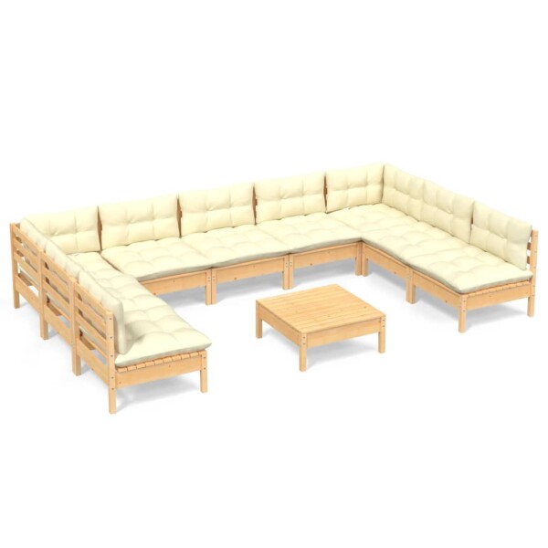 vidaXL 10-tlg. Garten-Lounge-Set mit Creme Kissen Massivholz Kiefer