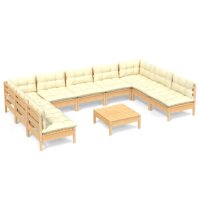 vidaXL 10-tlg. Garten-Lounge-Set mit Creme Kissen...