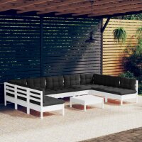 vidaXL 10-tlg. Garten-Lounge-Set mit Kissen Wei&szlig; Kiefer Massivholz