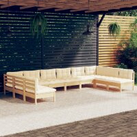 vidaXL 10-tlg. Garten-Lounge-Set mit Creme Kissen...