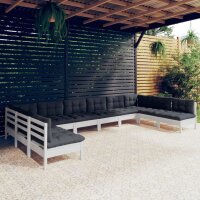 vidaXL 10-tlg. Garten-Lounge-Set mit Kissen Wei&szlig; Kiefer Massivholz