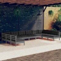 vidaXL 10-tlg. Garten-Lounge-Set mit Kissen Grau Kiefer...