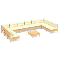 vidaXL 11-tlg. Garten-Lounge-Set mit Creme Kissen Massivholz Kiefer