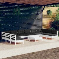 vidaXL 11-tlg. Garten-Lounge-Set mit Kissen Wei&szlig; Kiefer Massivholz