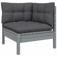 vidaXL 11-tlg. Garten-Lounge-Set mit Kissen Grau Kiefer Massivholz