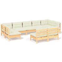 vidaXL 9-tlg. Garten-Lounge-Set mit Creme Kissen Massivholz Kiefer