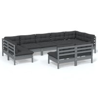 vidaXL 9-tlg. Garten-Lounge-Set mit Kissen Grau Kiefer Massivholz