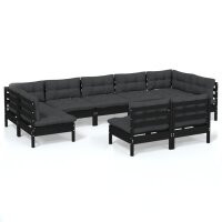 vidaXL 9-tlg. Garten-Lounge-Set mit Kissen Schwarz Massivholz Kiefer