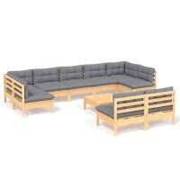 vidaXL 10-tlg. Garten-Lounge-Set mit Grauen Kissen Kiefer...