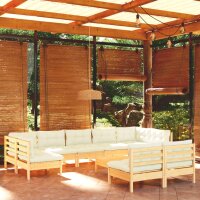 vidaXL 10-tlg. Garten-Lounge-Set mit Creme Kissen Massivholz Kiefer