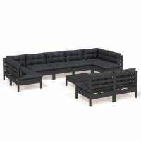 vidaXL 10-tlg. Garten-Lounge-Set mit Kissen Schwarz...