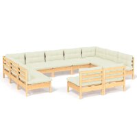 vidaXL 11-tlg. Garten-Lounge-Set mit Creme Kissen Massivholz Kiefer