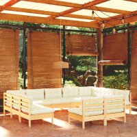 vidaXL 11-tlg. Garten-Lounge-Set mit Creme Kissen Massivholz Kiefer