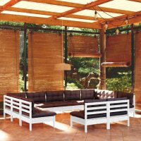 vidaXL 11-tlg. Garten-Lounge-Set mit Kissen Wei&szlig; Kiefer Massivholz