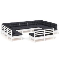 vidaXL 11-tlg. Garten-Lounge-Set mit Kissen Wei&szlig; Kiefer Massivholz