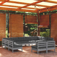 vidaXL 11-tlg. Garten-Lounge-Set mit Kissen Grau Kiefer Massivholz