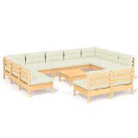 vidaXL 12-tlg. Garten-Lounge-Set mit Creme Kissen Massivholz Kiefer