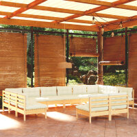 vidaXL 12-tlg. Garten-Lounge-Set mit Creme Kissen Massivholz Kiefer