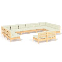 vidaXL 12-tlg. Garten-Lounge-Set mit Creme Kissen Massivholz Kiefer