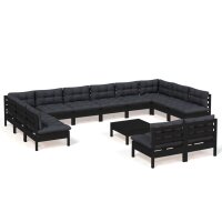 vidaXL 13-tlg. Garten-Lounge-Set mit Kissen Schwarz...