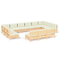 vidaXL 13-tlg. Garten-Lounge-Set mit Creme Kissen...