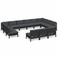 vidaXL 13-tlg. Garten-Lounge-Set mit Kissen Schwarz...