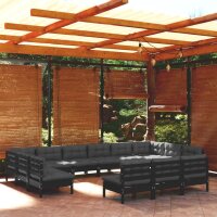 vidaXL 13-tlg. Garten-Lounge-Set mit Kissen Schwarz...