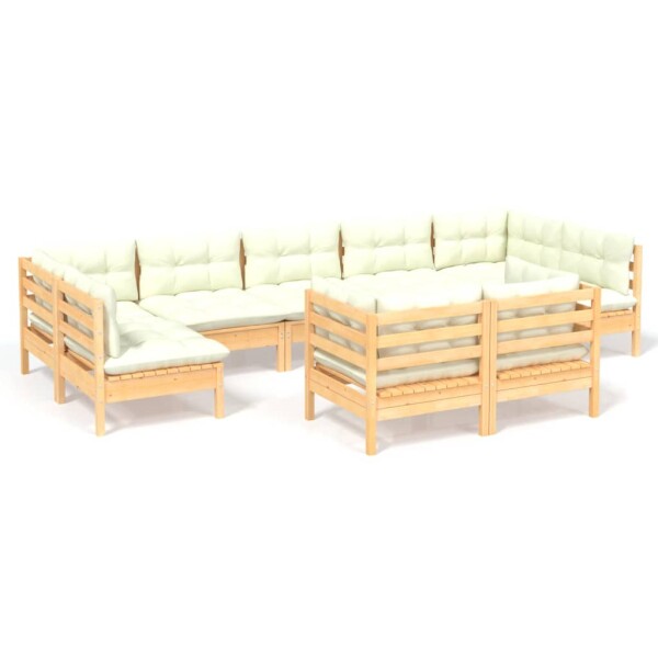 vidaXL 9-tlg. Garten-Lounge-Set mit Creme Kissen Massivholz Kiefer