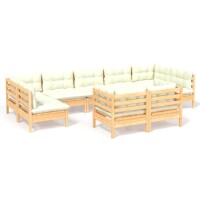 vidaXL 9-tlg. Garten-Lounge-Set mit Creme Kissen Massivholz Kiefer