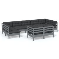 vidaXL 9-tlg. Garten-Lounge-Set mit Kissen Grau Kiefer Massivholz