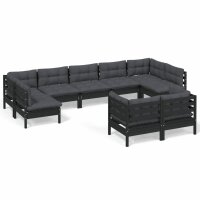 vidaXL 9-tlg. Garten-Lounge-Set mit Kissen Schwarz Kiefer Massivholz