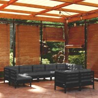 vidaXL 9-tlg. Garten-Lounge-Set mit Kissen Schwarz Kiefer Massivholz