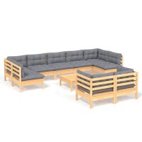 vidaXL 10-tlg. Garten-Lounge-Set mit Grauen Kissen Kiefer...